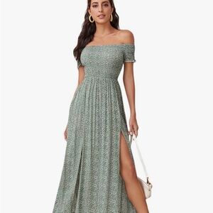 Chic Off-Shoulder Green Maxi Dress